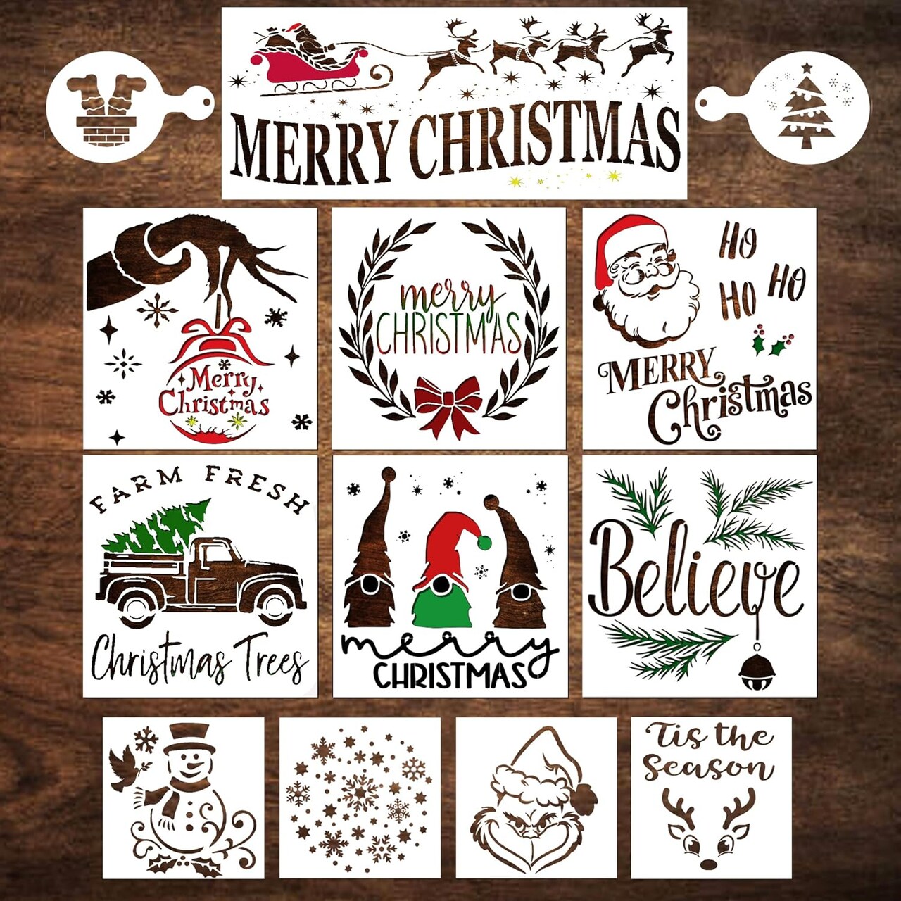 Large Merry Christmas Stencils for Crafts Reusable (Christmas Stencils) 14.75"L x 8"W